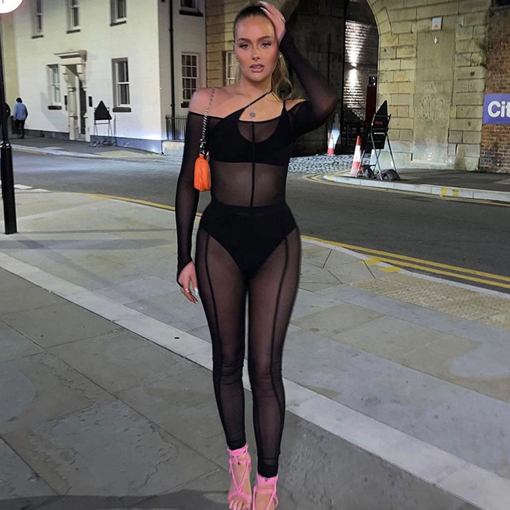 Trendy & Unique Seductive Off Shoulder Long Sleeve Mesh Sheer Jumpsuit - Black What's New 3 Trendy & Unique Seductive Off Shoulder Long Sleeve Mesh Sheer Jumpsuit - Black What's New