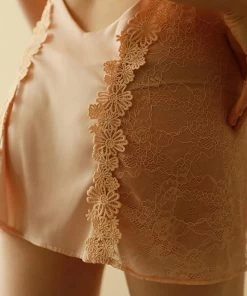 Trendy & Unique Clothing Sexy Backless Lace Floral Spaghetti Strap Satin Slip Chemise - Light Pink