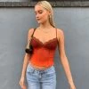 Trendy & Unique What's New Sexy Contrast Color Lace V Neck Mesh Ruffle Crop Top - Orange 1 Trendy & Unique What's New Sexy Contrast Color Lace V Neck Mesh Ruffle Crop Top - Orange