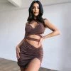 Trendy & Unique Sexy Crossover Crop Top Drawstring Skirt Matching Set - Coffee What's New