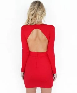 Trendy & Unique Sexy Deep V Neck Long Sleeve Backless Party Mini Dress - Red What's New