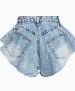 Trendy & Unique What's New Street Style Flare Hem High Waist Wide-Leg Mini Denim Shorts - Light Blue