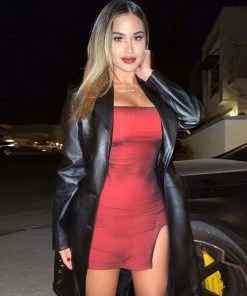 Trendy & Unique What's New Sexy Floss Strap Front Slit Mesh Bodycon Slip Mini Dress - Dark Red