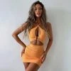 Trendy & Unique What's New Sexy Halter Neck Cut Out Ruched Party Mini Dress - Burnt Orange