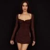 Trendy & Unique What's New Sexy Halter Tie Strap Ruched Cut Out Club Mini Dress - Chocolate