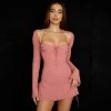 Trendy & Unique Sexy Halter Tie Strap Ruched Cut Out Club Mini Dress - Pink What's New