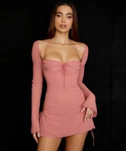 Trendy & Unique Sexy Halter Tie Strap Ruched Cut Out Club Mini Dress - Pink What's New