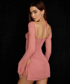 Trendy & Unique Sexy Halter Tie Strap Ruched Cut Out Club Mini Dress - Pink What's New