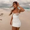 Trendy & Unique What's New Sexy Lace Sweetheart Neck Rib Knit Party Mini Dress - White 2 Trendy & Unique What's New Sexy Lace Sweetheart Neck Rib Knit Party Mini Dress - White