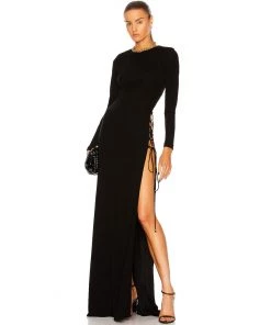 Trendy & Unique What's New Sexy Long Sleeve Cut Out High Slit Backless Maxi Dress - Black