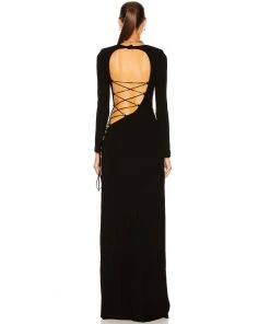 Trendy & Unique What's New Sexy Long Sleeve Cut Out High Slit Backless Maxi Dress - Black