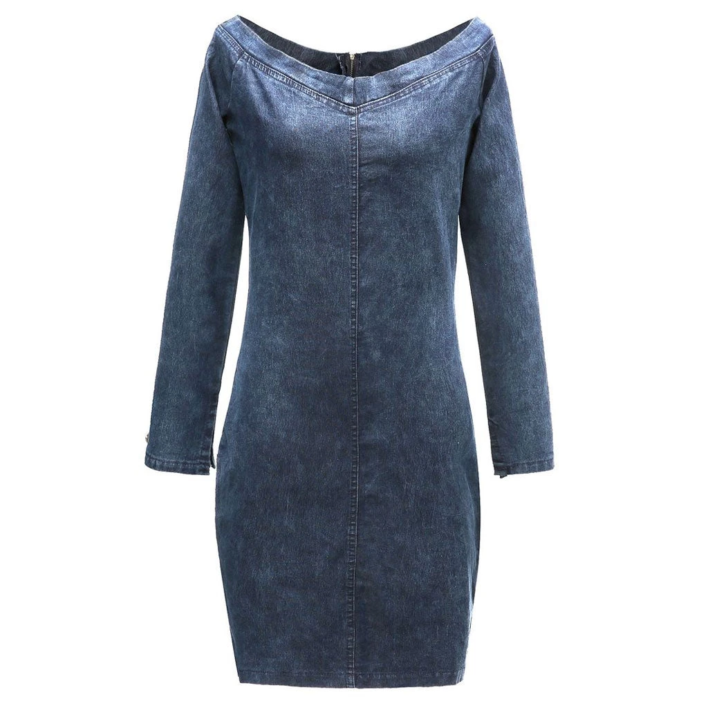 Trendy & Unique Sexy Off Shoulder Long Sleeve Bodycon Denim Mini Dress - Blue What's New 4 Trendy & Unique Sexy Off Shoulder Long Sleeve Bodycon Denim Mini Dress - Blue What's New