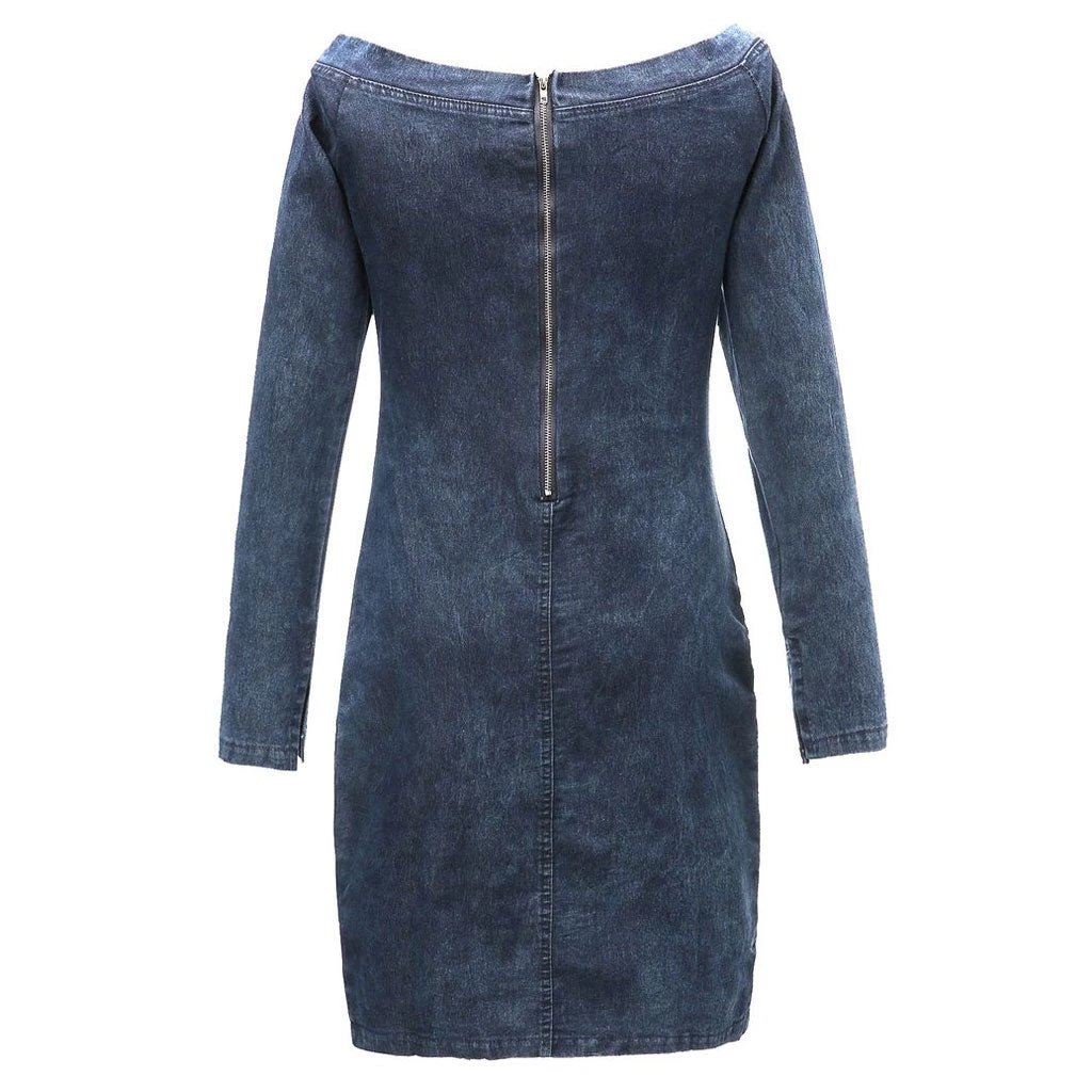 Trendy & Unique Sexy Off Shoulder Long Sleeve Bodycon Denim Mini Dress - Blue What's New 5 Trendy & Unique Sexy Off Shoulder Long Sleeve Bodycon Denim Mini Dress - Blue What's New