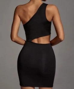 Trendy & Unique What's New Sexy One Shoulder Cut Out Bodycon Party Mini Dress - Black
