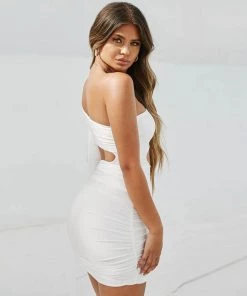Trendy & Unique Sexy One Shoulder Long Sleeve Cut Out Party Mini Dress - White