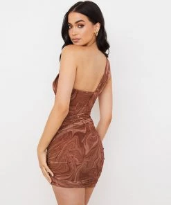 Trendy & Unique Sexy One Shoulder Wave Print Ruched Bodycon Party Mini Dress - Coffee 7 Trendy & Unique Sexy One Shoulder Wave Print Ruched Bodycon Party Mini Dress - Coffee