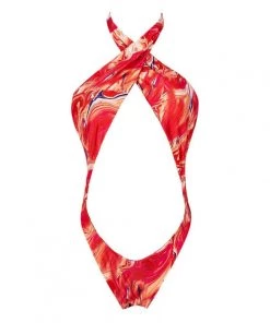 Trendy & Unique Sexy Printed High Leg Low Back Cutout One Piece Swimsuit - Red What's New