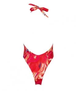 Trendy & Unique Sexy Printed High Leg Low Back Cutout One Piece Swimsuit - Red What's New