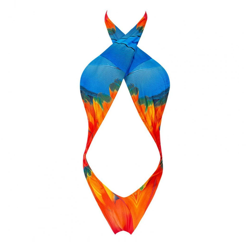 Trendy & Unique Sexy Printed High Leg Low Back Cutout One Piece Swimsuit - Blue 5 Trendy & Unique Sexy Printed High Leg Low Back Cutout One Piece Swimsuit - Blue