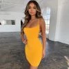 Trendy & Unique What's New Sexy Scoop Neck Backless Ribbed Bodycon Mini Dress - Yellow