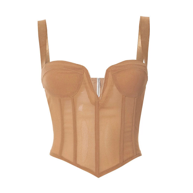 Trendy & Unique What's New Sexy Suspender Strap Bustier V Neck Mesh Crop Corset Top - Khaki 5 Trendy & Unique What's New Sexy Suspender Strap Bustier V Neck Mesh Crop Corset Top - Khaki
