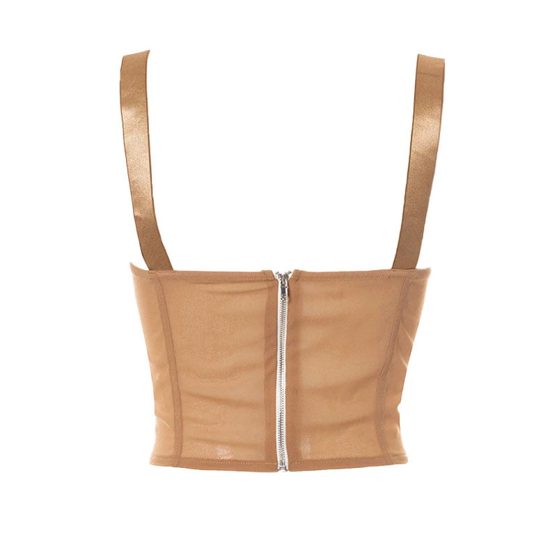 Trendy & Unique What's New Sexy Suspender Strap Bustier V Neck Mesh Crop Corset Top - Khaki 6 Trendy & Unique What's New Sexy Suspender Strap Bustier V Neck Mesh Crop Corset Top - Khaki