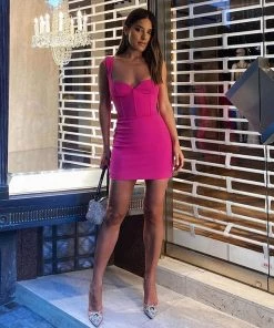 Trendy & Unique Sexy Suspender Strap Sweetheart Neck Party Mini Dress - Rose What's New