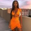 Trendy & Unique What's New Sexy V Neck Floss Strap Ruched Bodycon Party Mini Dress - Orange 1 Trendy & Unique What's New Sexy V Neck Floss Strap Ruched Bodycon Party Mini Dress - Orange