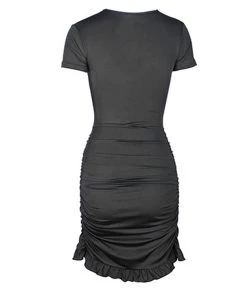 Trendy & Unique What's New Sexy V Neck Floss Strap Ruched Bodycon Party Mini Dress - Black