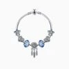 Trendy & Unique Boho Style Silver Plated Rhinestone Charm Bangle Bracelet - Silver