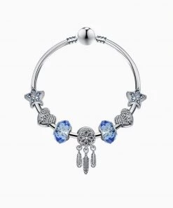 Trendy & Unique Boho Style Silver Plated Rhinestone Charm Bangle Bracelet - Silver