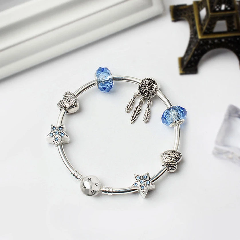 Trendy & Unique Boho Style Silver Plated Rhinestone Charm Bangle Bracelet - Silver 4 Trendy & Unique Boho Style Silver Plated Rhinestone Charm Bangle Bracelet - Silver