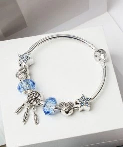 Trendy & Unique Boho Style Silver Plated Rhinestone Charm Bangle Bracelet - Silver 7 Trendy & Unique Boho Style Silver Plated Rhinestone Charm Bangle Bracelet - Silver