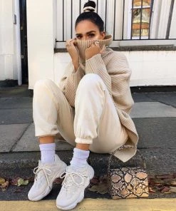 Trendy & Unique Simple Oversized Rib Split Hem Turtleneck Pullover Sweater - Khaki