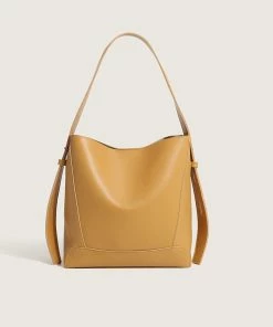 Trendy & Unique Simple Solid Color Buckled Chunky Strap Bucket Bag - Yellow What's New