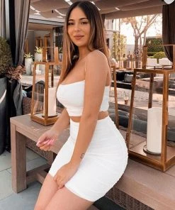 Trendy & Unique What's New Simple Style Cropped Tank High Waist Skirt Matching Set - White