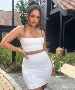 Trendy & Unique What's New Simple Style Cropped Tank High Waist Skirt Matching Set - White