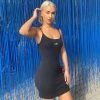 Trendy & Unique Simple Style Letter Embroidered Scoop Neck Cami Mini Dress - Black What's New