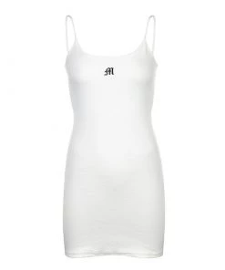 Trendy & Unique What's New Simple Style Letter Embroidered Scoop Neck Cami Mini Dress - White