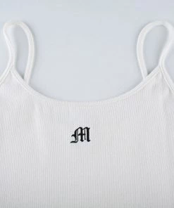 Trendy & Unique What's New Simple Style Letter Embroidered Scoop Neck Cami Mini Dress - White