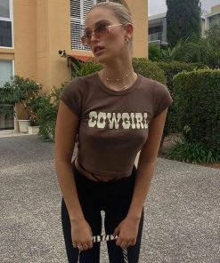 Trendy & Unique What's New Simple Style Letter Printed Short Sleeve Crop T-Shirt - Coffee