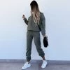 Trendy & Unique Simple Style Round Neck Long Sleeve Sweatsuit Matching Set - Army Green