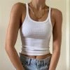 Trendy & Unique Simple Style Scoop Neck Rib Knit Crop Tank Top - White
