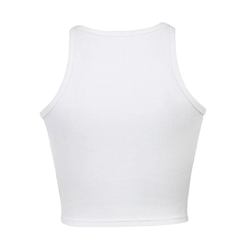 Trendy & Unique Simple Style Scoop Neck Rib Knit Crop Tank Top - White 6 Trendy & Unique Simple Style Scoop Neck Rib Knit Crop Tank Top - White