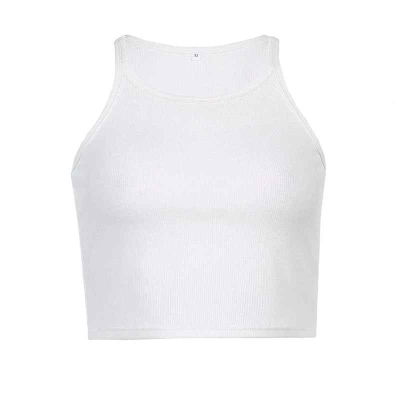Trendy & Unique Simple Style Scoop Neck Rib Knit Crop Tank Top - White 5 Trendy & Unique Simple Style Scoop Neck Rib Knit Crop Tank Top - White