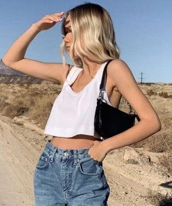 Trendy & Unique What's New Simple Style Solid Color Round Neck Crop Tank Top - White