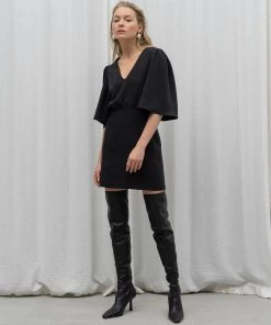 Trendy & Unique What's New Simple Style V Neck Puff Sleeve Little Black Mini Dress - Black