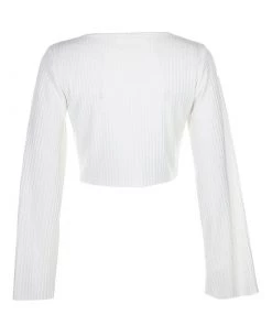 Trendy & Unique Simple V Neck Zip Front Long Sleeve Crop Cardigan - White 9 Trendy & Unique Simple V Neck Zip Front Long Sleeve Crop Cardigan - White