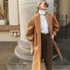 Trendy & Unique Slouchy Belted Bubble Sleeve Wool-Blend Lapel Trench Coat - Camel What's New