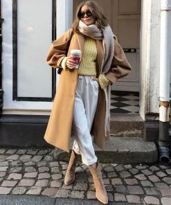 Trendy & Unique Slouchy Belted Bubble Sleeve Wool-Blend Lapel Trench Coat - Camel What's New